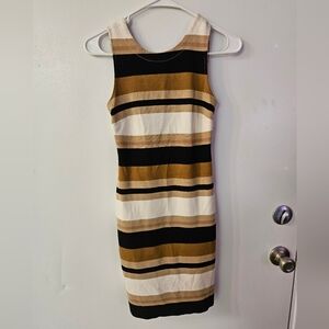 Banana Republic Striped Black, Tan, and Cream Midi Dress